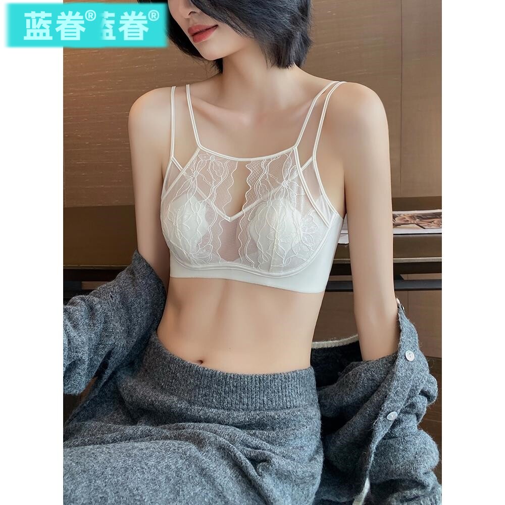 法式内衣女薄款显胸小无钢圈性感蕾丝超薄细肩带美背文胸2025新款