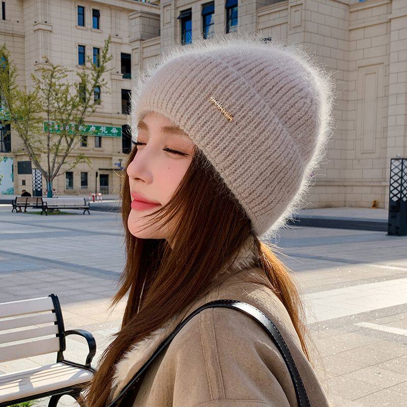 毛线帽子女韩版百搭针织兔毛帽秋冬季网红护耳保暖套头冷帽防寒潮