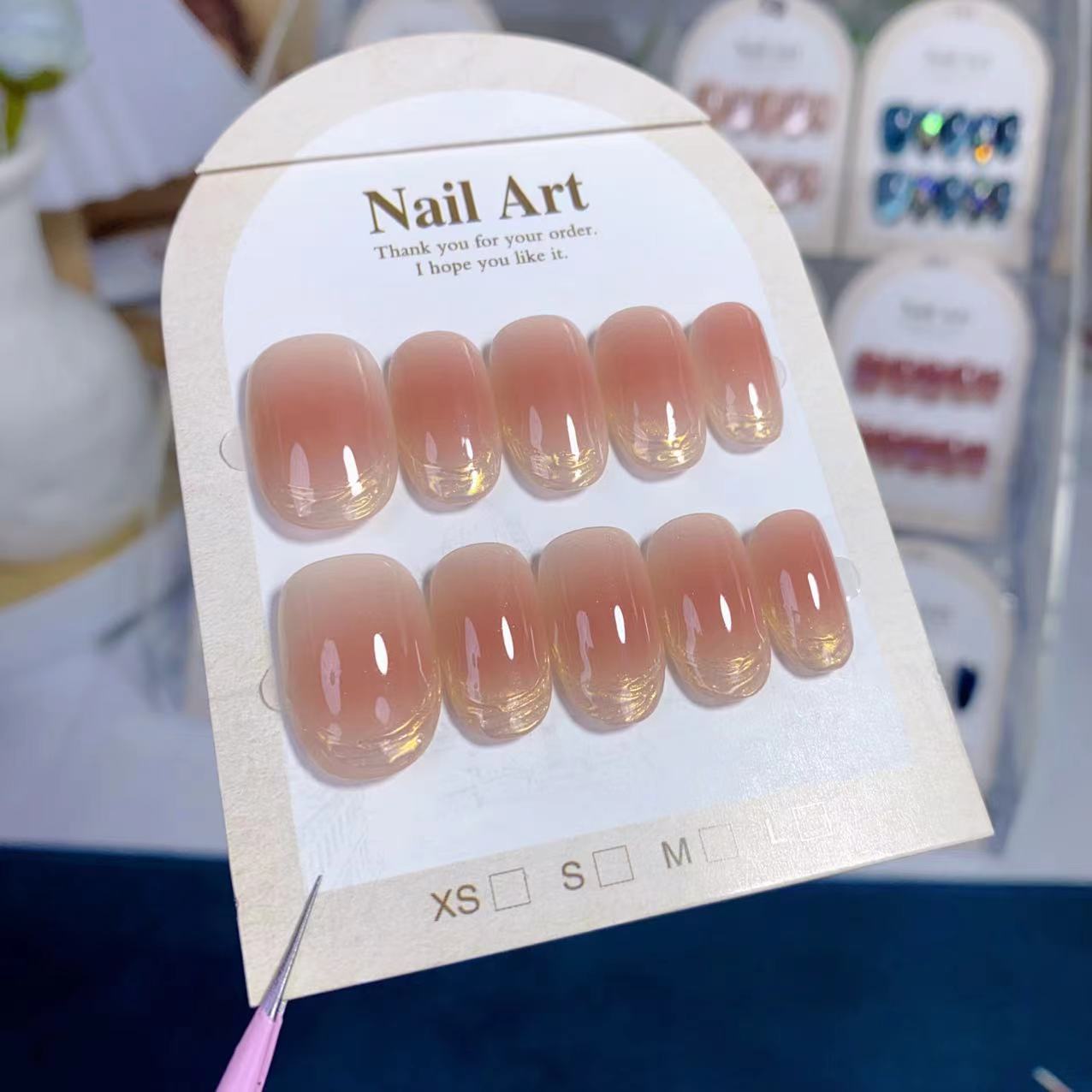 纯手工穿戴甲高级感腮红极光法式新短款美甲片高质量显白【374】
