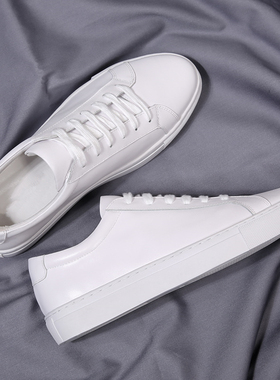 刘雯同款小白鞋女新款真皮平底运动休闲鞋白色皮面系带百搭板鞋女