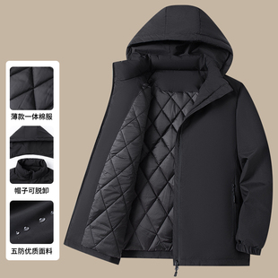 夹棉冲锋衣外套中年商务休闲棉服爸爸夹克薄款 男士 棉衣 新款 秋冬季