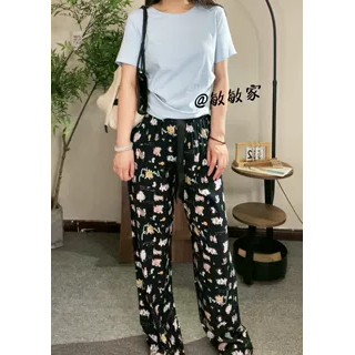 【9分棉绸裤】新款印花宽松棉绸阔腿裙裤时尚显瘦休闲大码女裤