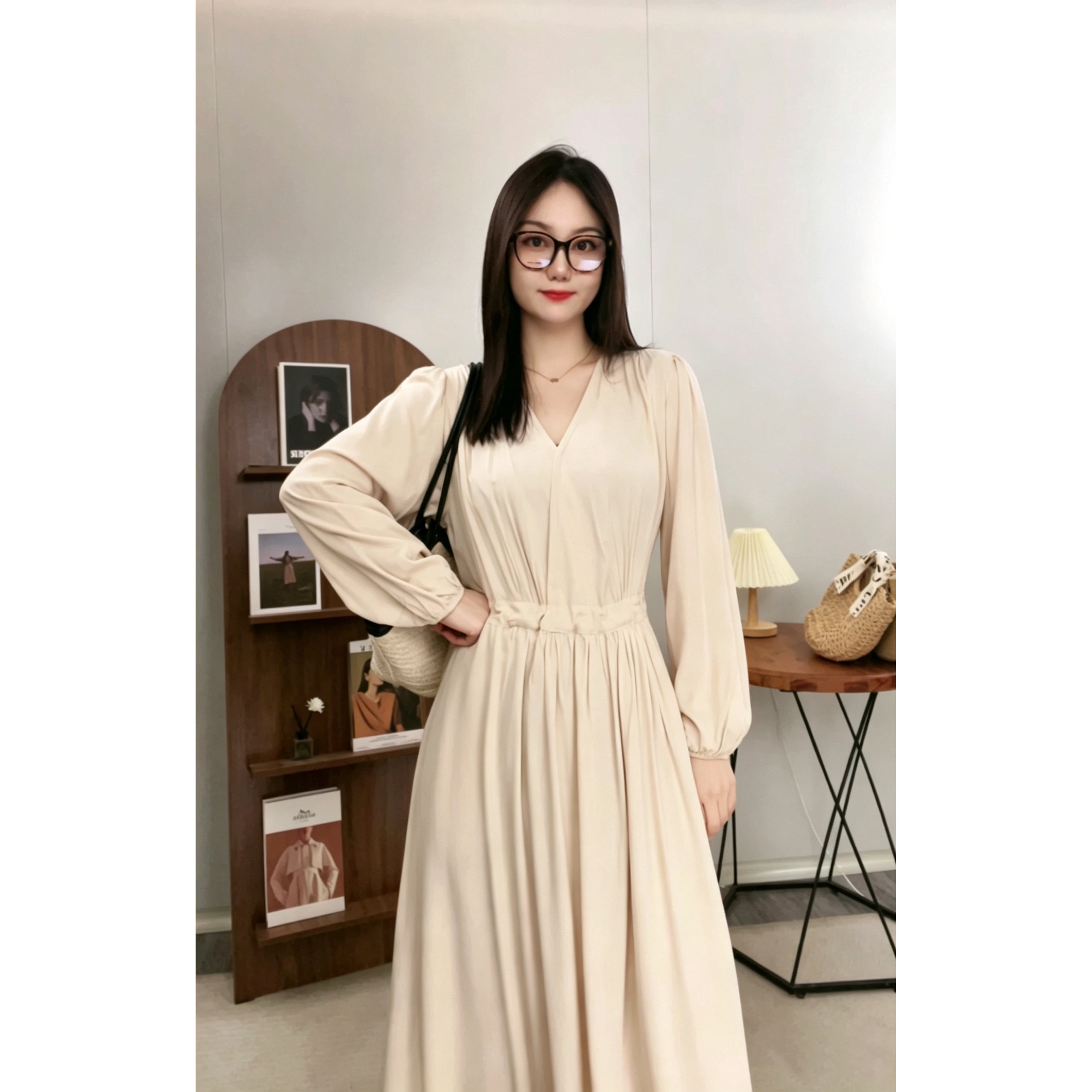 【长袖赫拉秋款棉绸连衣裙】女款纯色宽松休闲抽绳加厚连衣裙