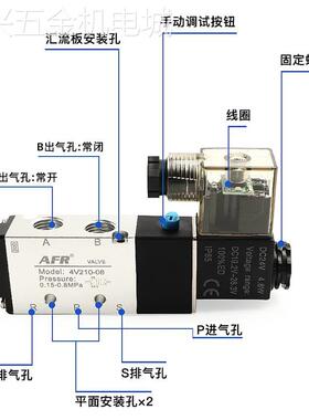 4V210电磁阀组气缸气动阀电磁控制气阀220v24V08汇流板排底座阀岛