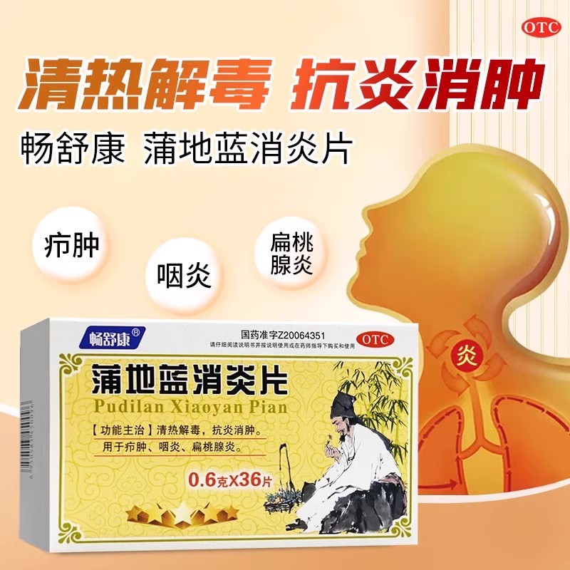 暢舒康 蒲地藍(lán)消炎片0.6g*36片/盒咽炎清熱解毒消炎清熱抗炎消腫