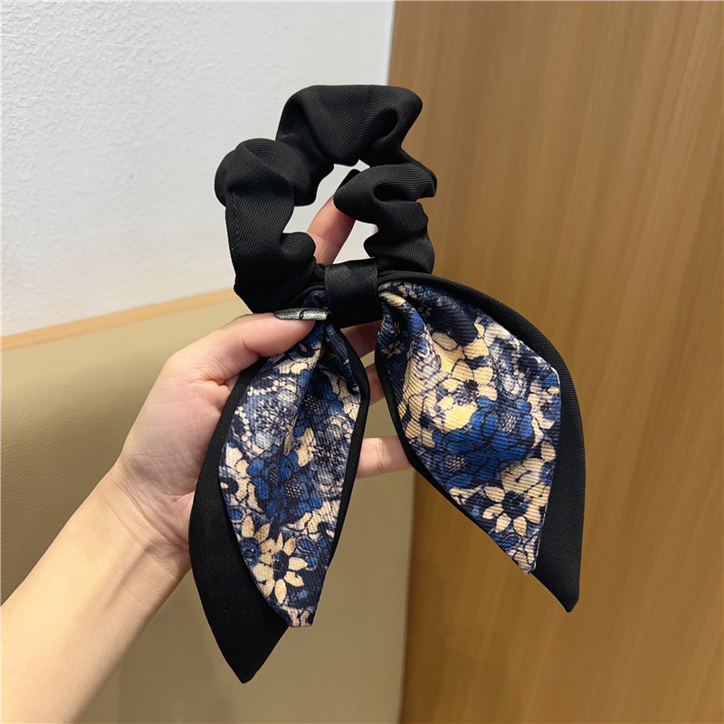 发圈缎面蓝色花纹皮筋2026新款