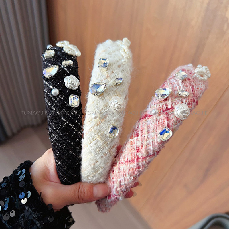 发箍粗呢小香风水钻珍珠头箍