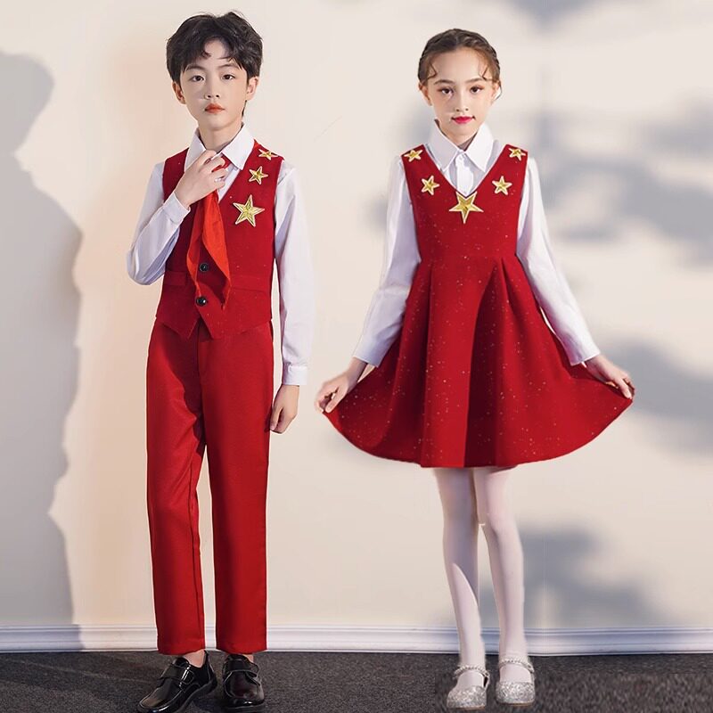 儿童红色爱国朗诵演出服小学生合唱服歌唱祖国男女童小主持人礼服