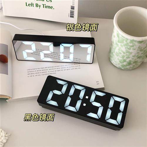 ins风闹钟桌面夜光LED静音智能镜面数字小闹钟时钟学生用电子钟表
