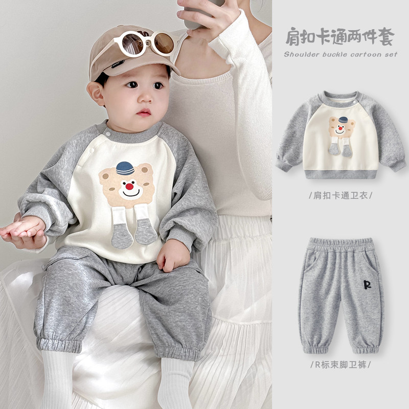 宝宝卫衣套装新款婴幼儿春装卡通套头卫衣两件套男童休闲分体衣服