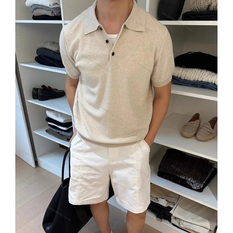 老钱风新贵混纺棉百搭针织polo衫休闲男款简约商务翻领短袖t恤男