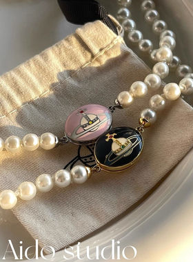 2024年新款欧美轻奢小众设计毛衣链lisa同款西太后土星珍珠项链女