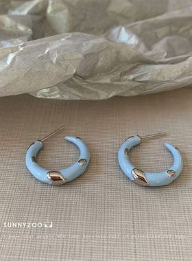 SUNNYZOO|Du家开版 小众设计感爱心图案 蓝色滴油C型简约耳圈