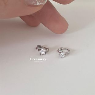 Creamery闪闪可爱两款 镀银星星圆钻迷你耳圈耳骨圈