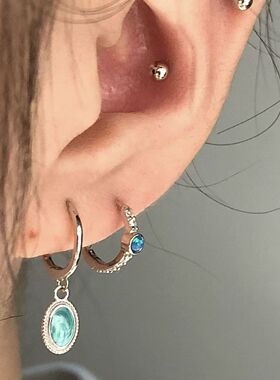 @邓为D同款绿色珐琅星空耳环男不对称欧泊耳圈女情侣耳钉洋气显瘦