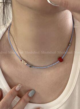 蓝调|个性小众原创自制串珠项链天然石简约进口ins风韩极细简约