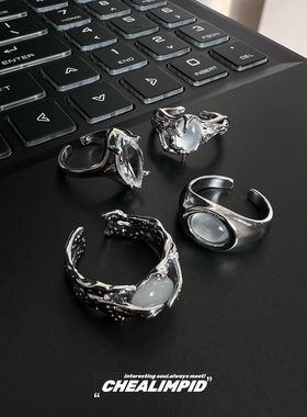 irregularity/.月光石不规则戒指小众设计高级感嘻哈男女潮流指环