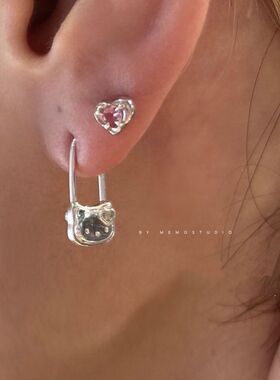 【记忆商店】甜酷y2k辣妹hello kitty镀银设计感耳圈耳环小众ins