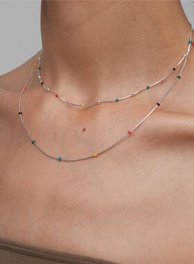 【 CnHnOn脂肪商店 】彩虹豆珐琅小球串珠蛇骨链简约时髦锁骨项链