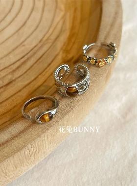 24年秋冬新 金属美拉德虎眼石重工戒指加宽文艺复兴古着孤品配饰