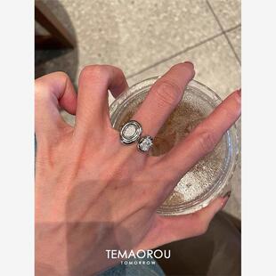 vintager中古银色古币戒指女古着食指戒轻奢高级感独特指环配饰品