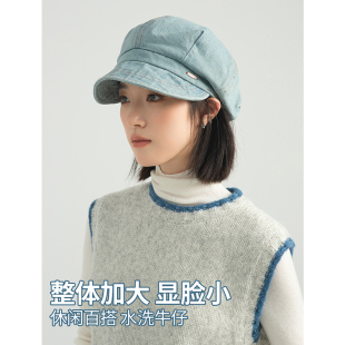 日系大头围显脸小百搭八角画家云朵帽子 牛仔贝雷帽女春秋2023新款