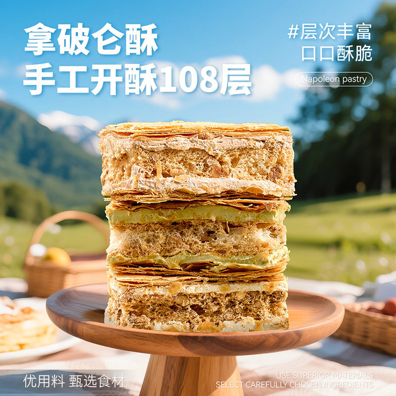 原麦时光拿破仑手工蛋糕动物奶油千层酥盒法式甜品下午茶糕点