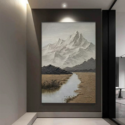 背有靠山油画纯手绘玄关画大芬村手绘玄关油画雪峰肌理走廊挂画