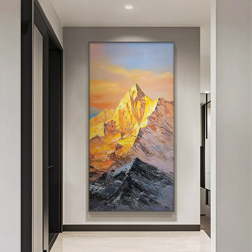 日照金山手绘抽象立体玄关油画