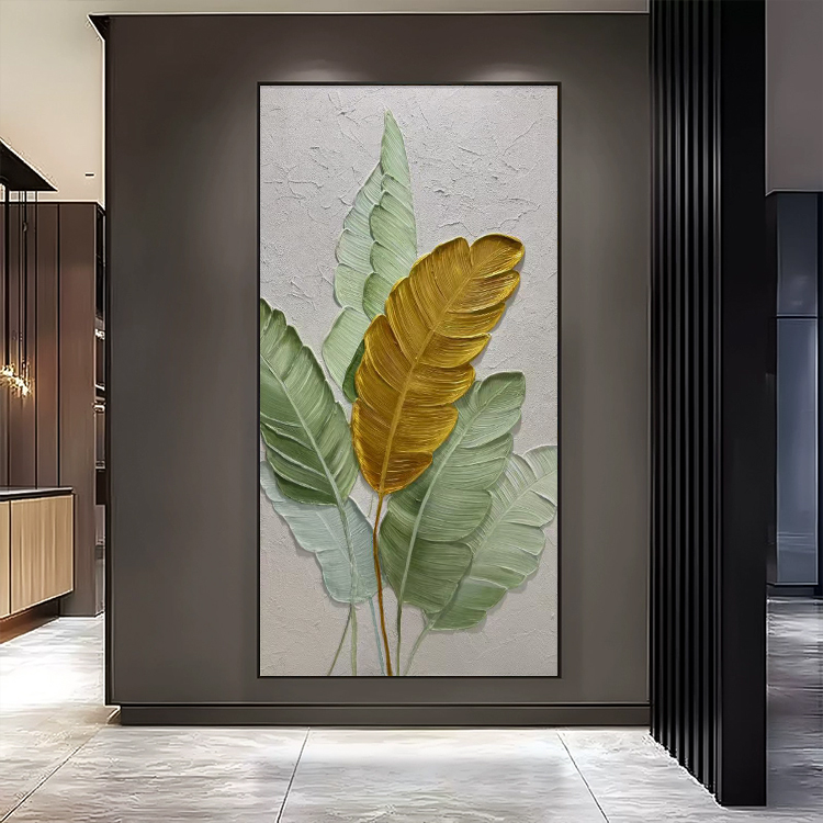 六叶生金玄关手绘油画走廊过道尽头大芬村挂画入户正对门肌理壁画