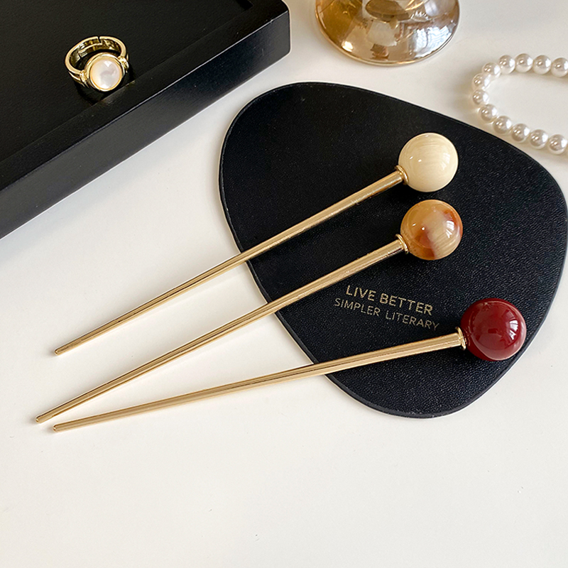 圆球金属发簪女丸子头懒人盘发神器简约现代发钗日常佩戴百搭簪子