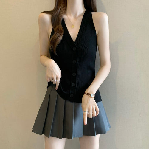 高级感黑色V领针织吊带背心女2026夏季大码胖mm修身内搭无袖上衣