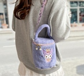 韩国小众可爱毛绒珍珠水桶包卡通少女手提小包新款 软妹学生斜挎包