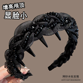 秋冬网纱水钻发箍女高级感轻奢高颅顶头箍2026新款 日常外戴发卡