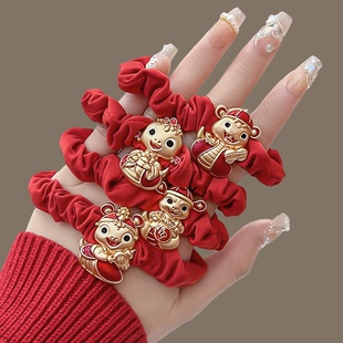 2025蛇年大肠发圈红色发绳头绳新年本命年皮筋高弹力耐用头饰饰品