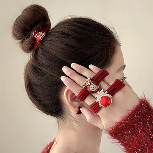 喜庆红色新年过年蛇年本命年2025新款发绳女皮筋头绳发圈头饰发饰