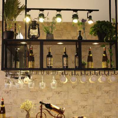 吧台铁艺吊架餐厅收银台吊柜倒挂高脚杯架酒吧酒柜悬挂置物架酒架