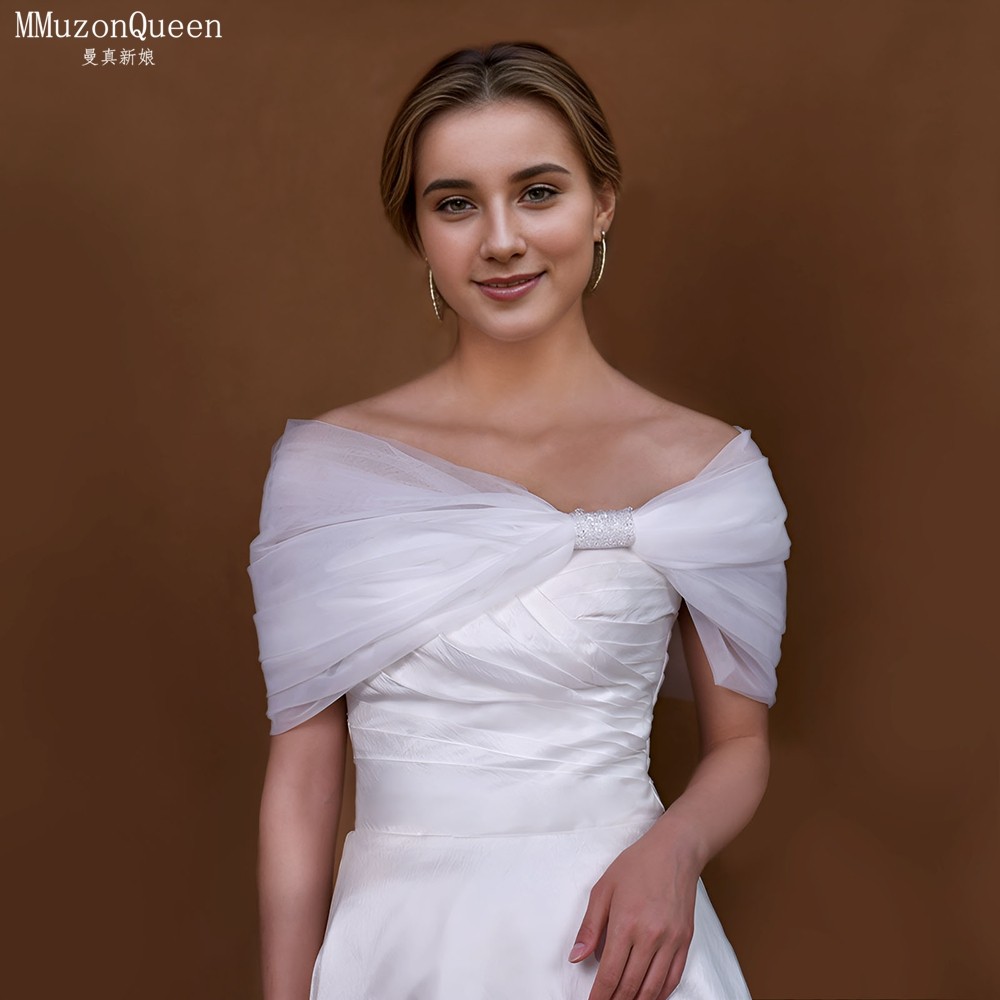 曼真 新娘遮手臂一字肩结婚礼服披肩简约蝴蝶结加立体水钻 MG29