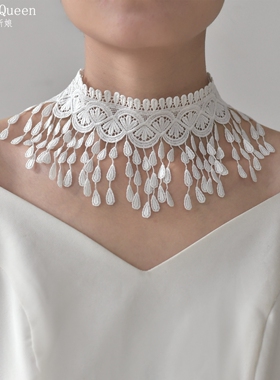 曼真超仙白色蕾丝项圈项链