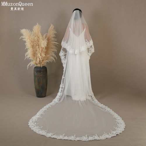 曼真蕾丝亮片头纱韩系新娘双层遮面网纱头饰婚礼头纱新品V105