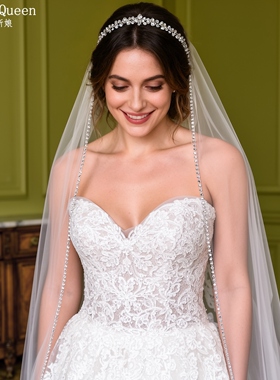 曼真 新娘结婚镶钻条头纱 西式草坪婚礼特色镶钻简约发饰品V138