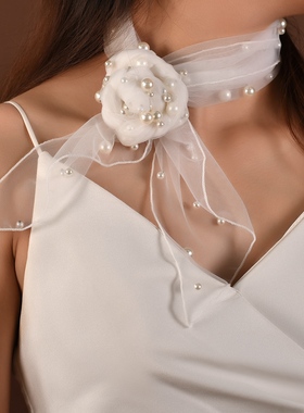 曼新新款百搭软网珍珠披肩纱巾婚纱礼服肩颈时尚单品配饰VG130
