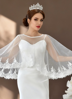 曼真新娘薄纱坎肩蕾丝珍珠披肩女白色婚纱礼服遮手臂MG32