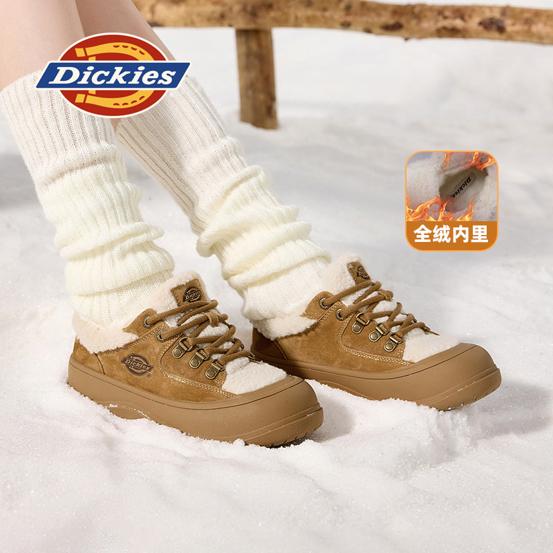 Dickies棉鞋女加绒雪地靴毛毛鞋