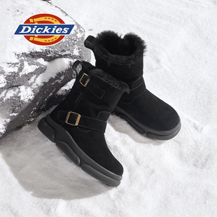复古马丁靴 黑色皮面加绒加厚棉鞋 Dickies雪地靴女2025年冬季 新款