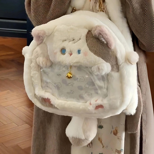 可爱猫咪痛包日系jk甜美毛绒包包斜跨二次元透明谷子包卡通双肩包