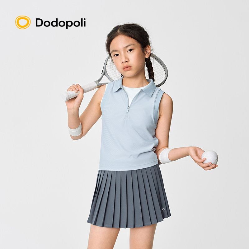 Dodopoli女童网球运动套装polo衫背心吸湿排汗透气无袖T恤百褶裙