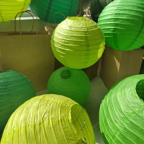 纸灯笼绿色主题生日橱窗百日宴周岁礼幼儿园环保布置装饰