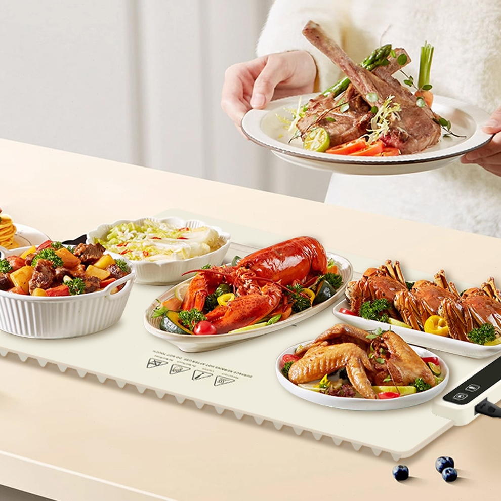 柔性硅胶暖菜板家用可卷曲多功能便携托盘调温桌垫饭菜加热保温板
