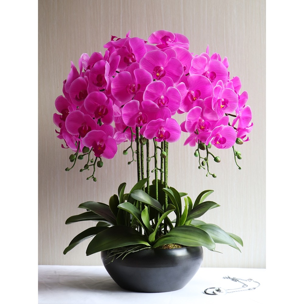 高档假花超真超大盆栽保湿蝴蝶兰仿真花套装客厅玄关装饰花艺摆件